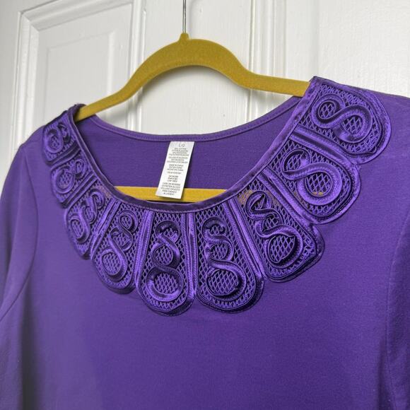 Artsy Purple Long Sleeve Shirt Womens Cotton Blend Embroidered Collar Large - Picture 2 of 7